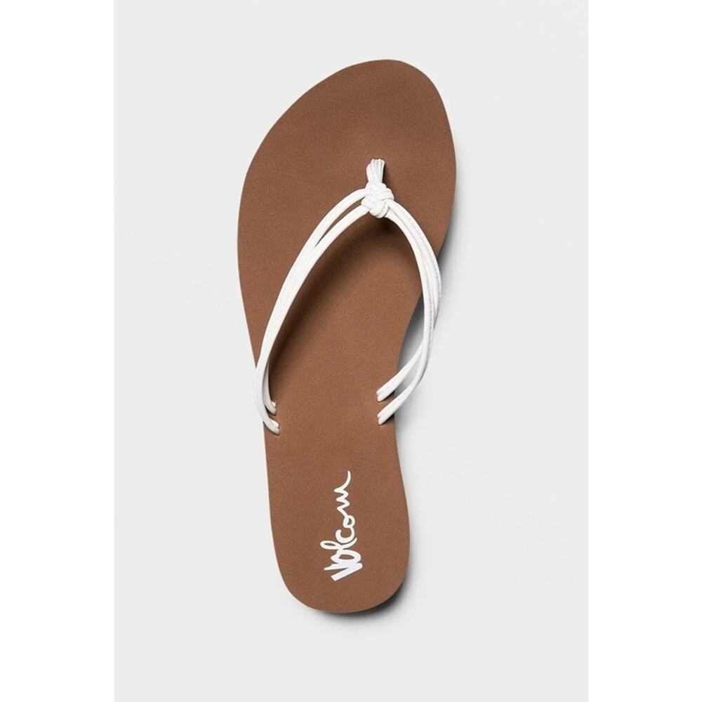 Volcom Minimalist Brown Flip Flops White Strap Thong Sandals Women's Size 10 NWT - Picture 3 of 9